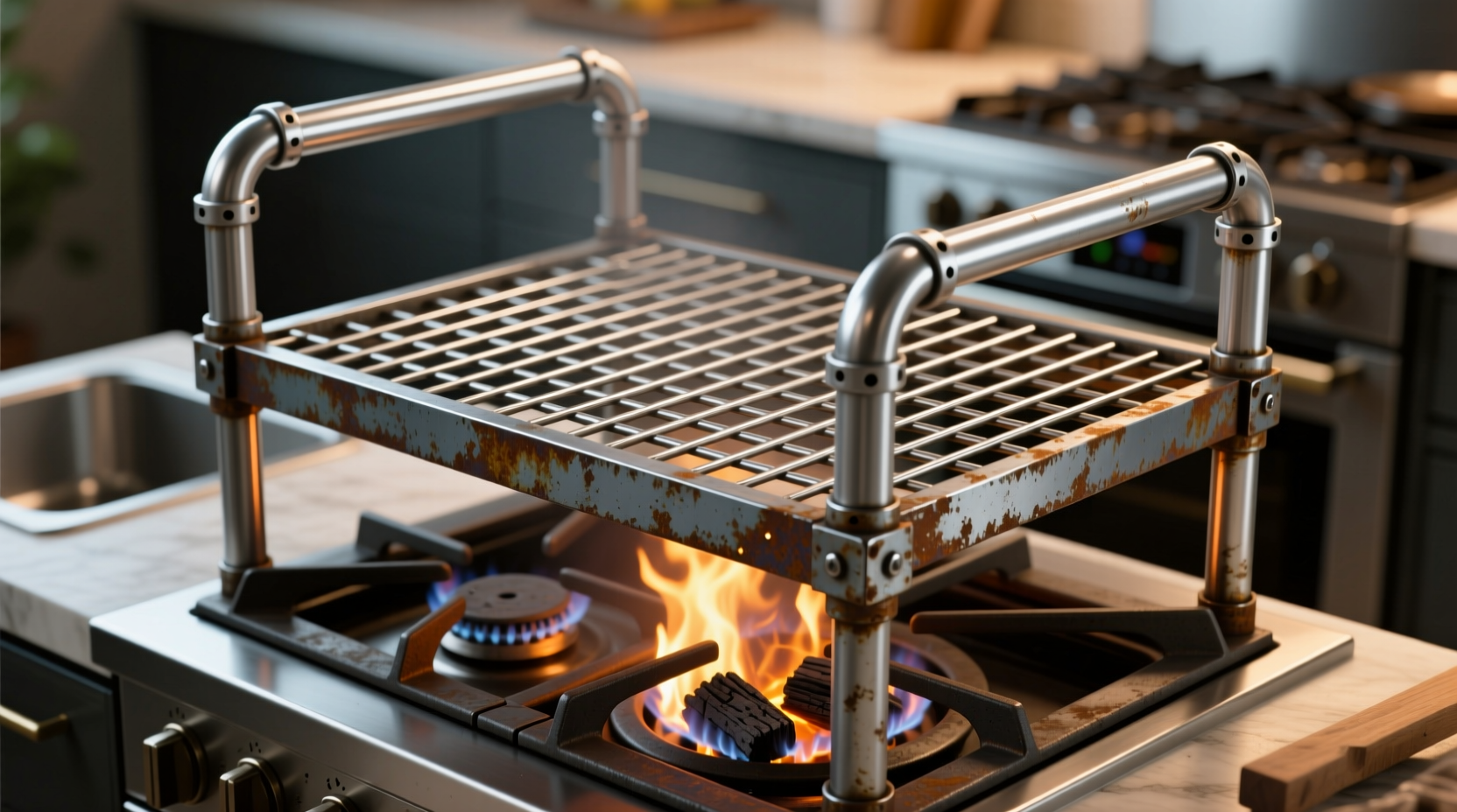 make a roasting v rack out of stove grates and aluminum