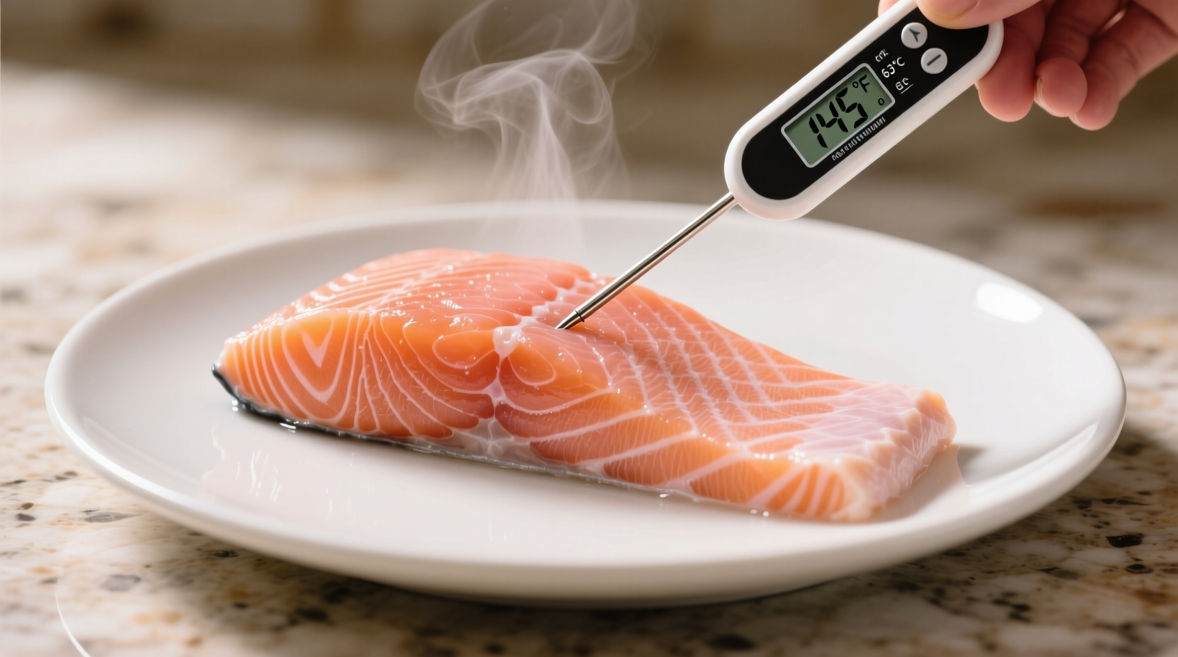 Salmon fillet showing proper thermometer placement