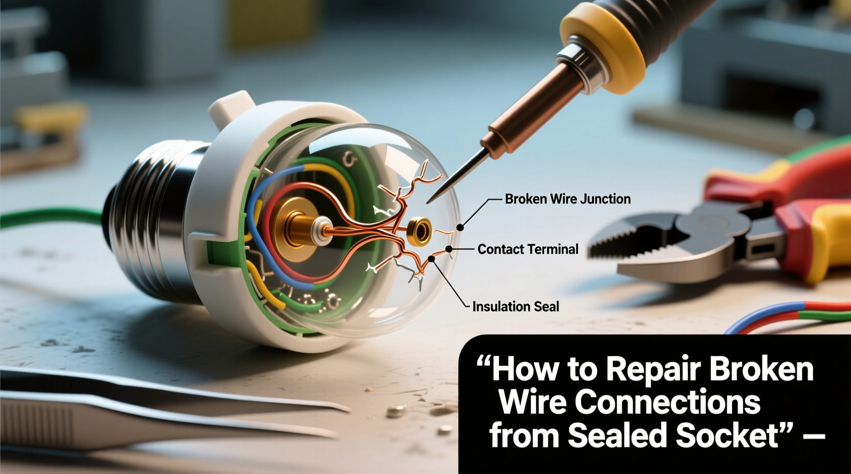 how to repair broken wire connections inside a sealed christmas light bulb socket