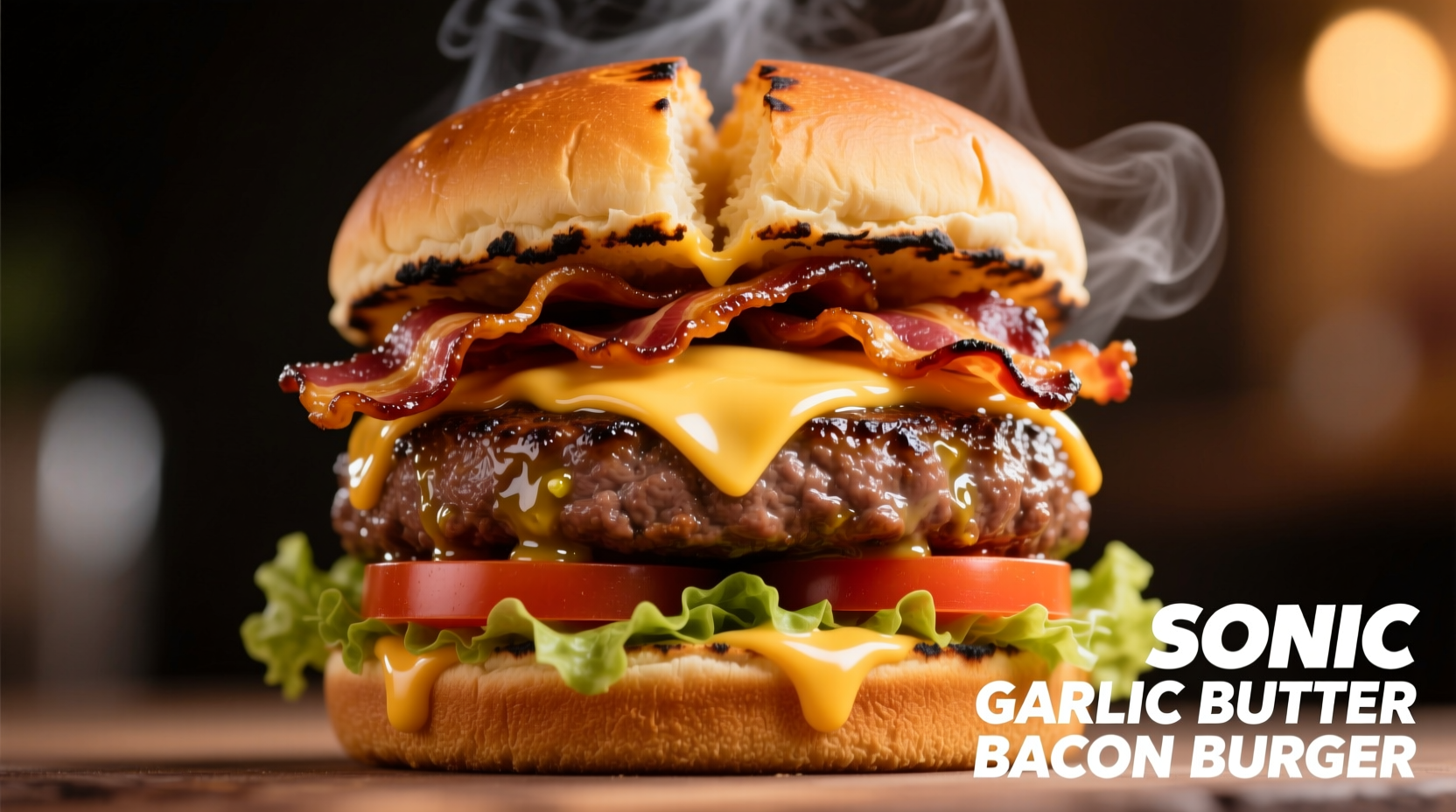 Sonic Garlic Butter Bacon Burger on toasted bun with melted cheese