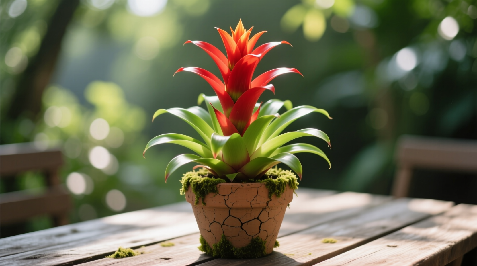 flaming sword bromeliad blooming