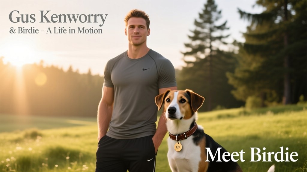 Gus Kenworthy and Birdie on the cover of a calendar