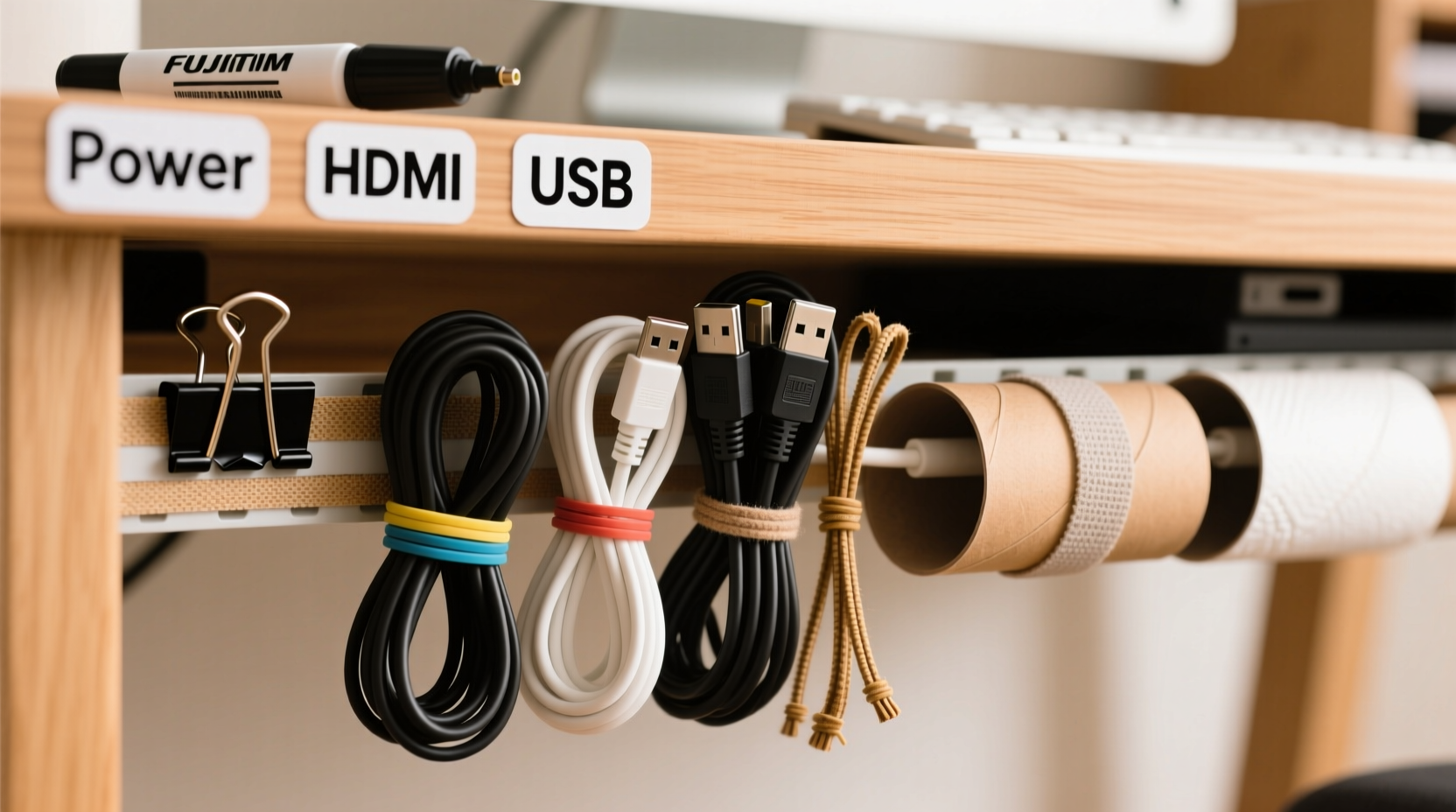 how to organize cords and cables permanently using cheap household hacks