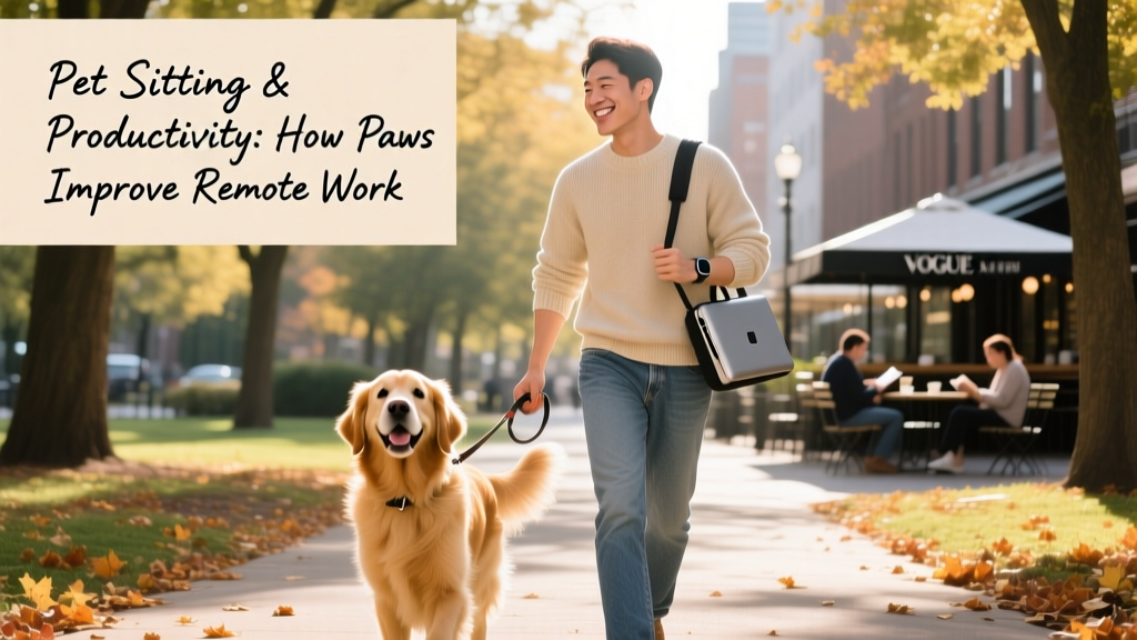 Remote worker smiling while walking a dog during a midday break