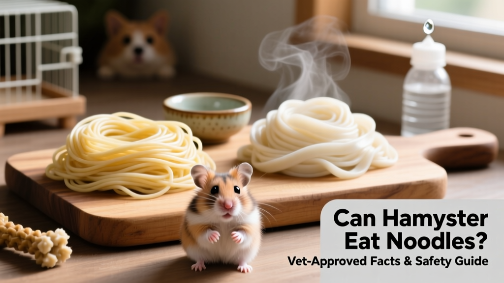 Side-by-side comparison: raw uncooked noodles and soft, plain boiled noodles suitable for hamsters