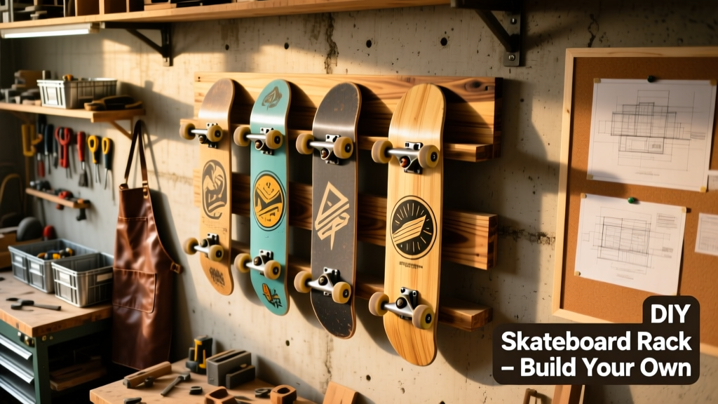 DIY Skateboard Rack: Wall-Mounted Wood Design