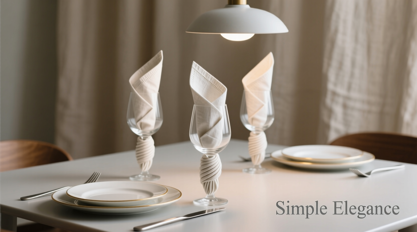 how to fold linen napkins around stemless wine glasses for minimalist dinner parties