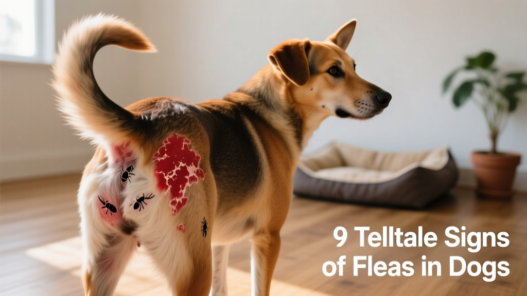 Close-up of a dog's skin showing red, irritated patches near the base of the tail