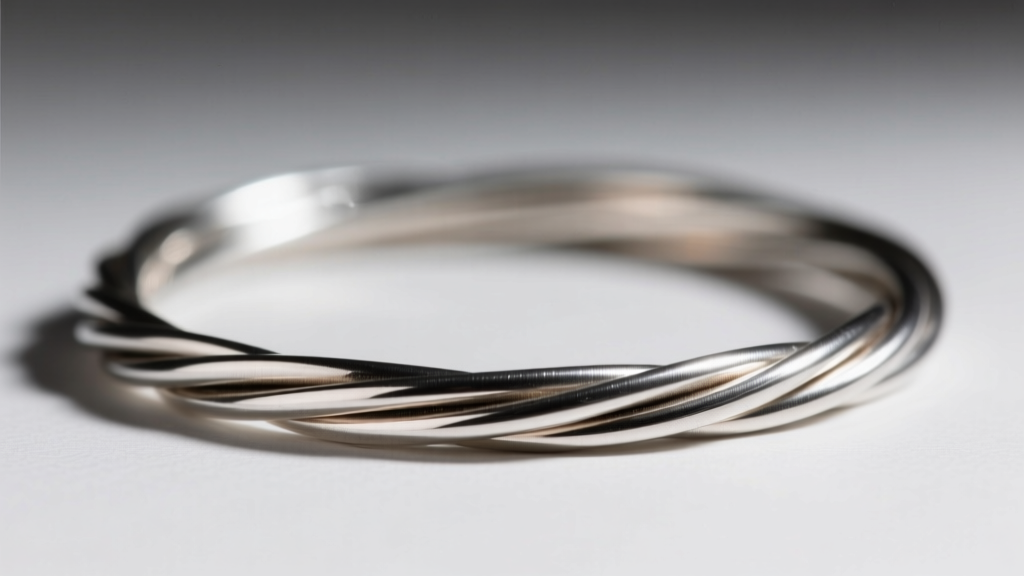 Macro shot of 14-gauge sterling silver western hoop wire showing polished metal grain under bright directional studio lighting setup
