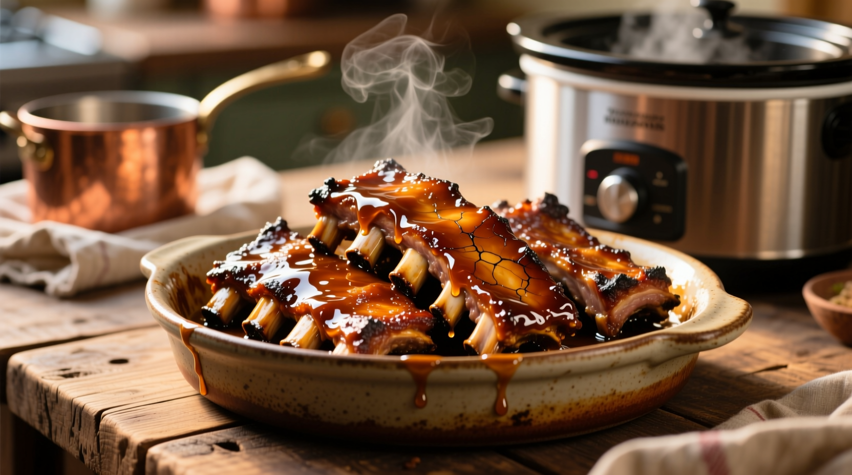 Perfectly cooked slow cooker ribs with caramelized glaze