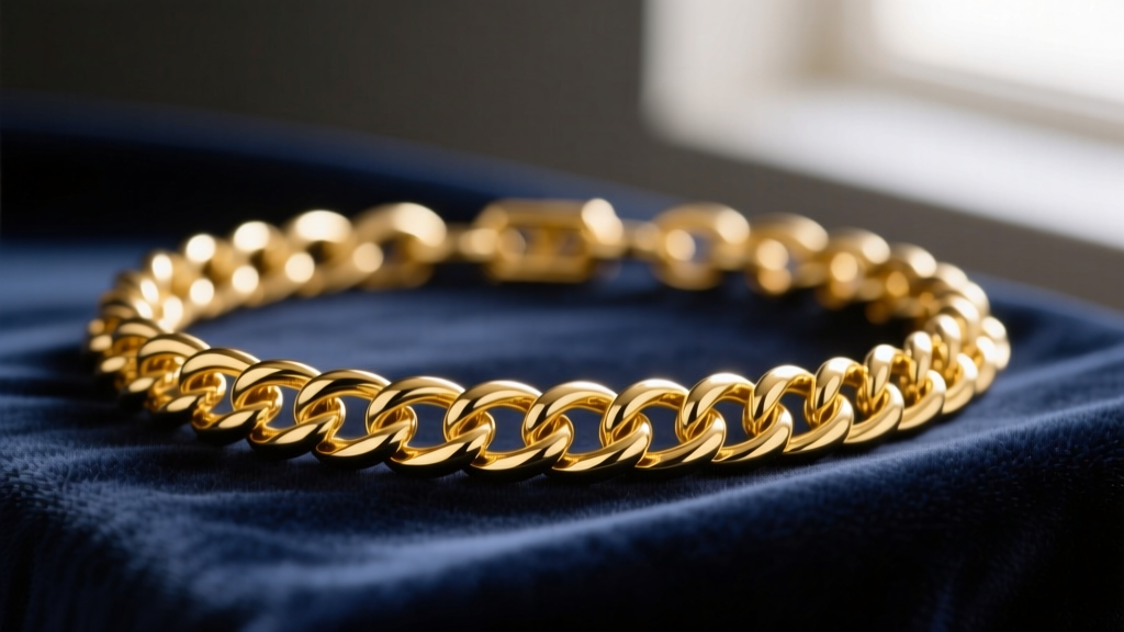 Close-up of an 18k yellow gold Prince of Wales chain on dark velvet, highlighting the intricate twisted spiral links.