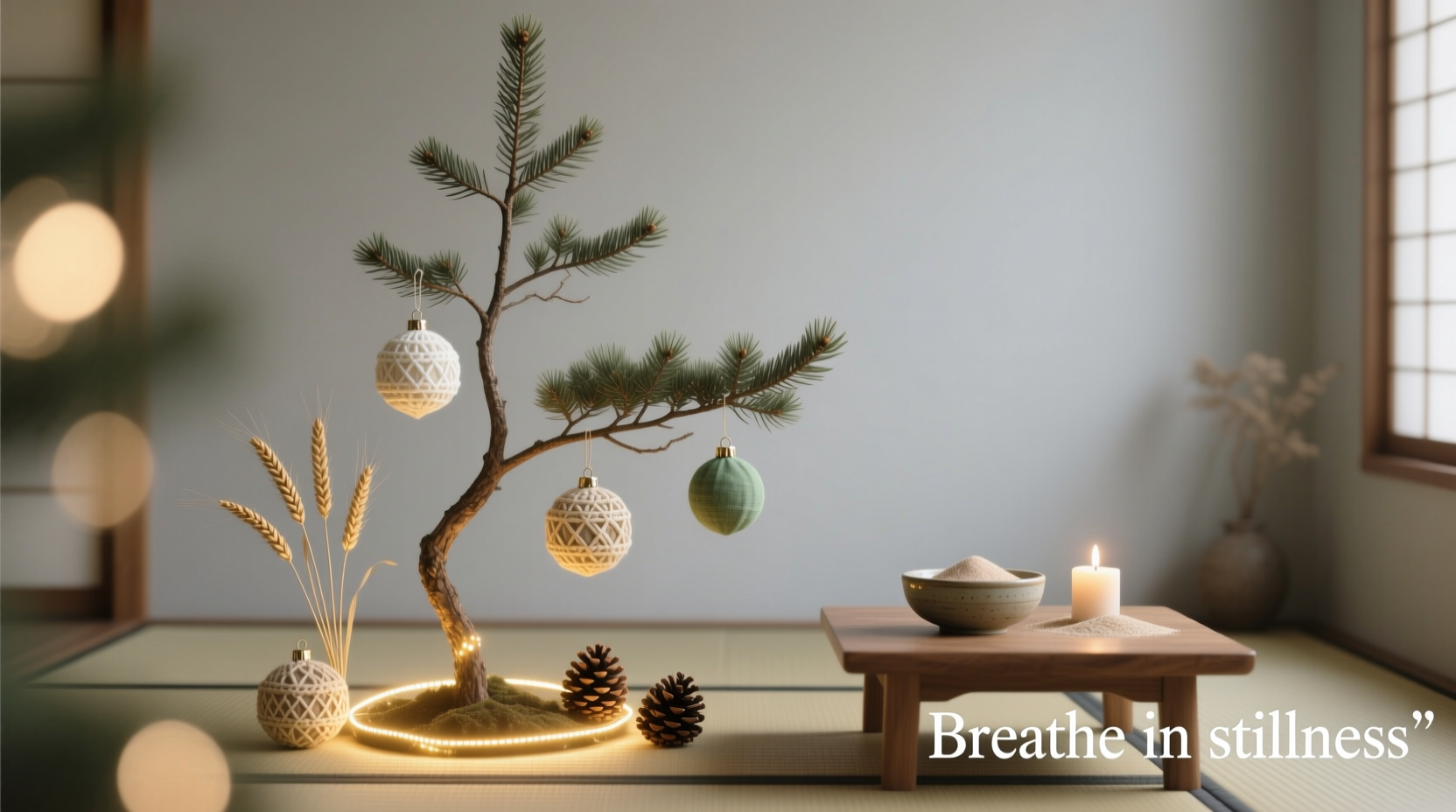 how to create a zen christmas tree with neutral tones and soft lighting