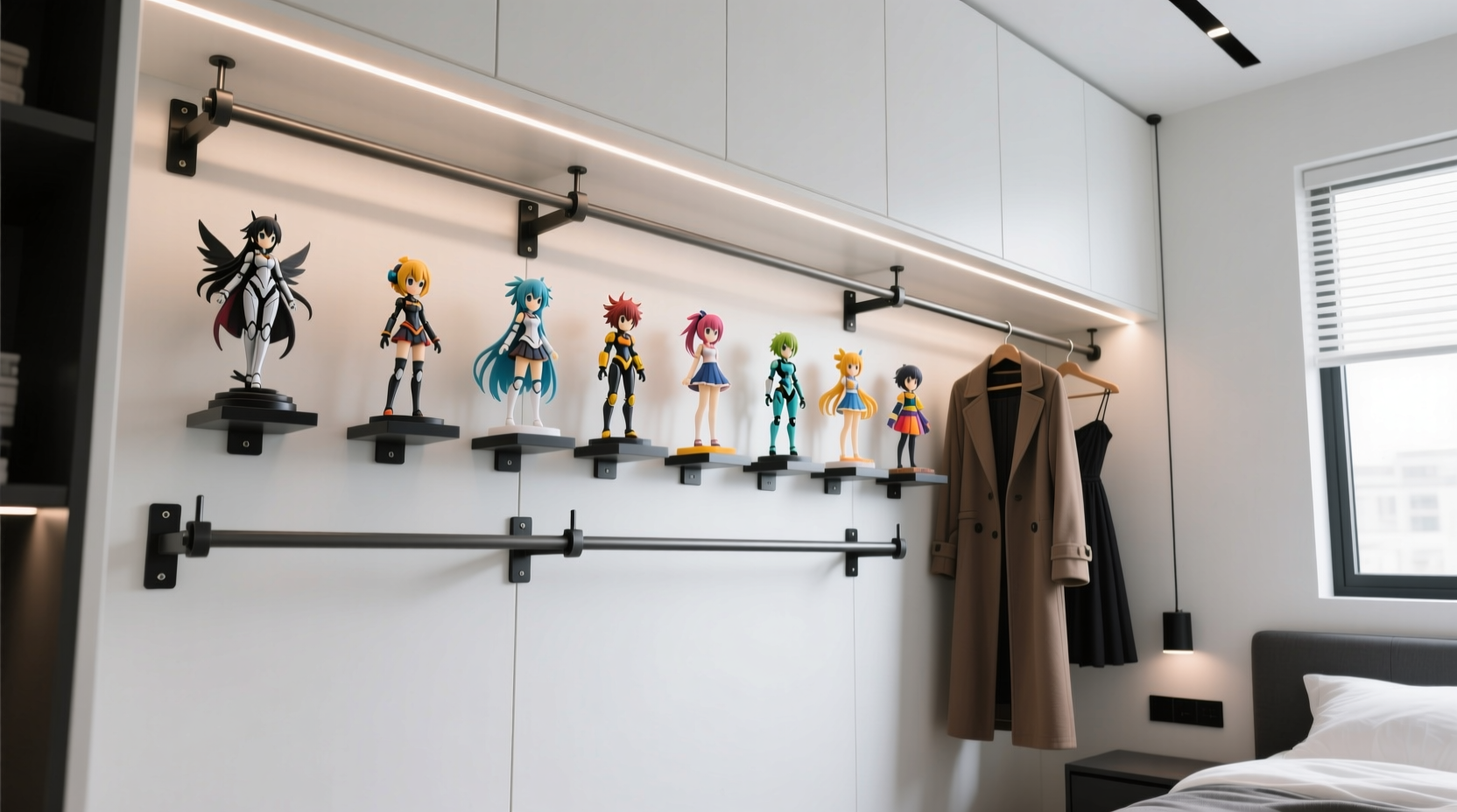 anime figure display in closets without losing rod space