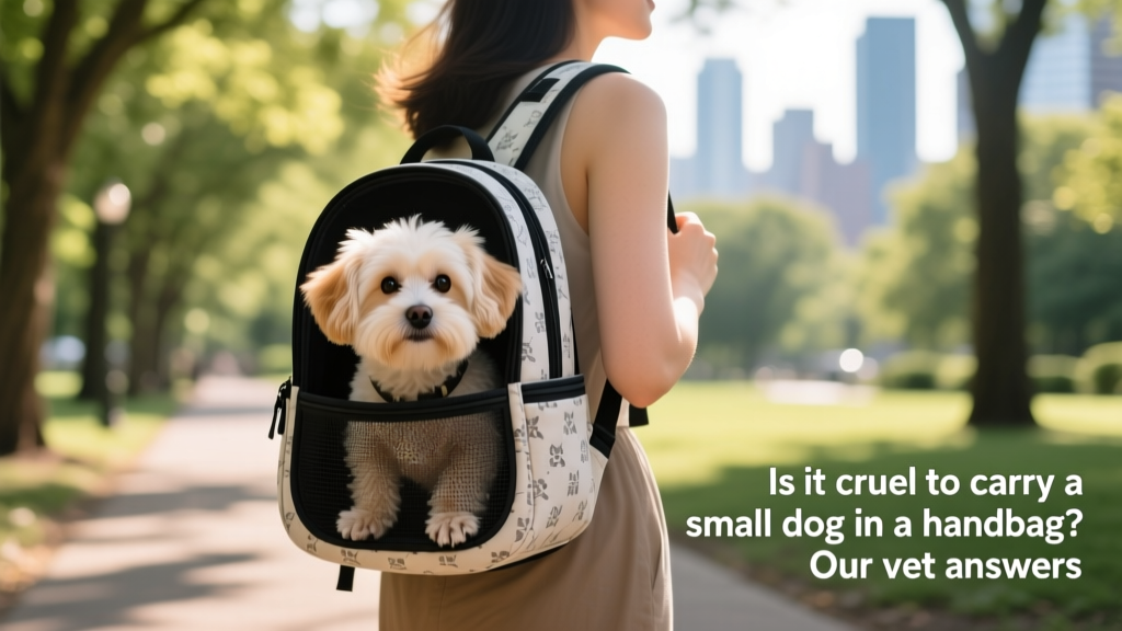 Cute dog peeking from animal carrying backpack