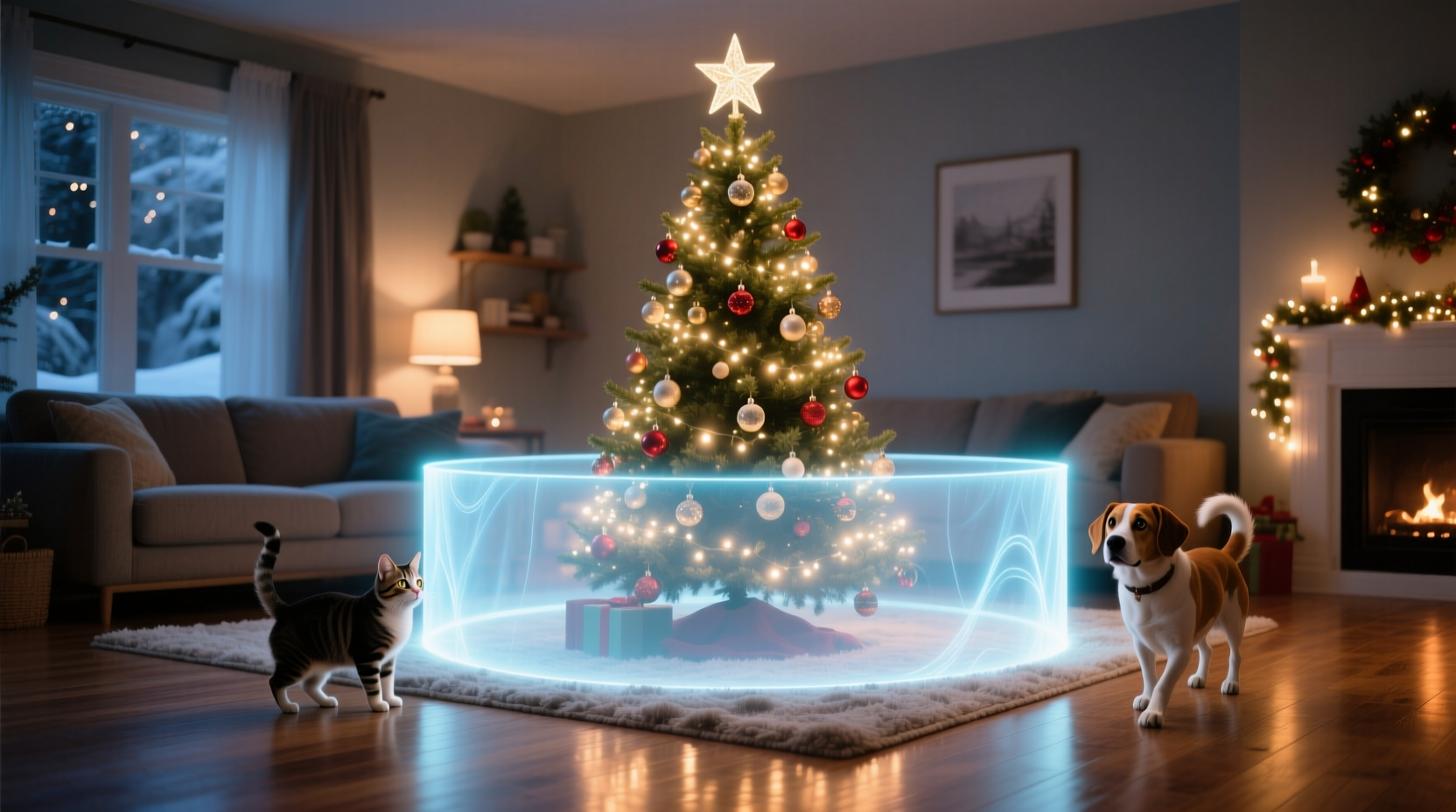 how to create a pet safe zone around the christmas tree with invisible barriers