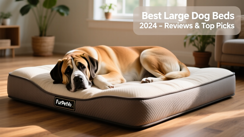 Large dog resting comfortably on the FurPetVo OrthoPlus XL Bed with visible foam contouring and textured fabric cover