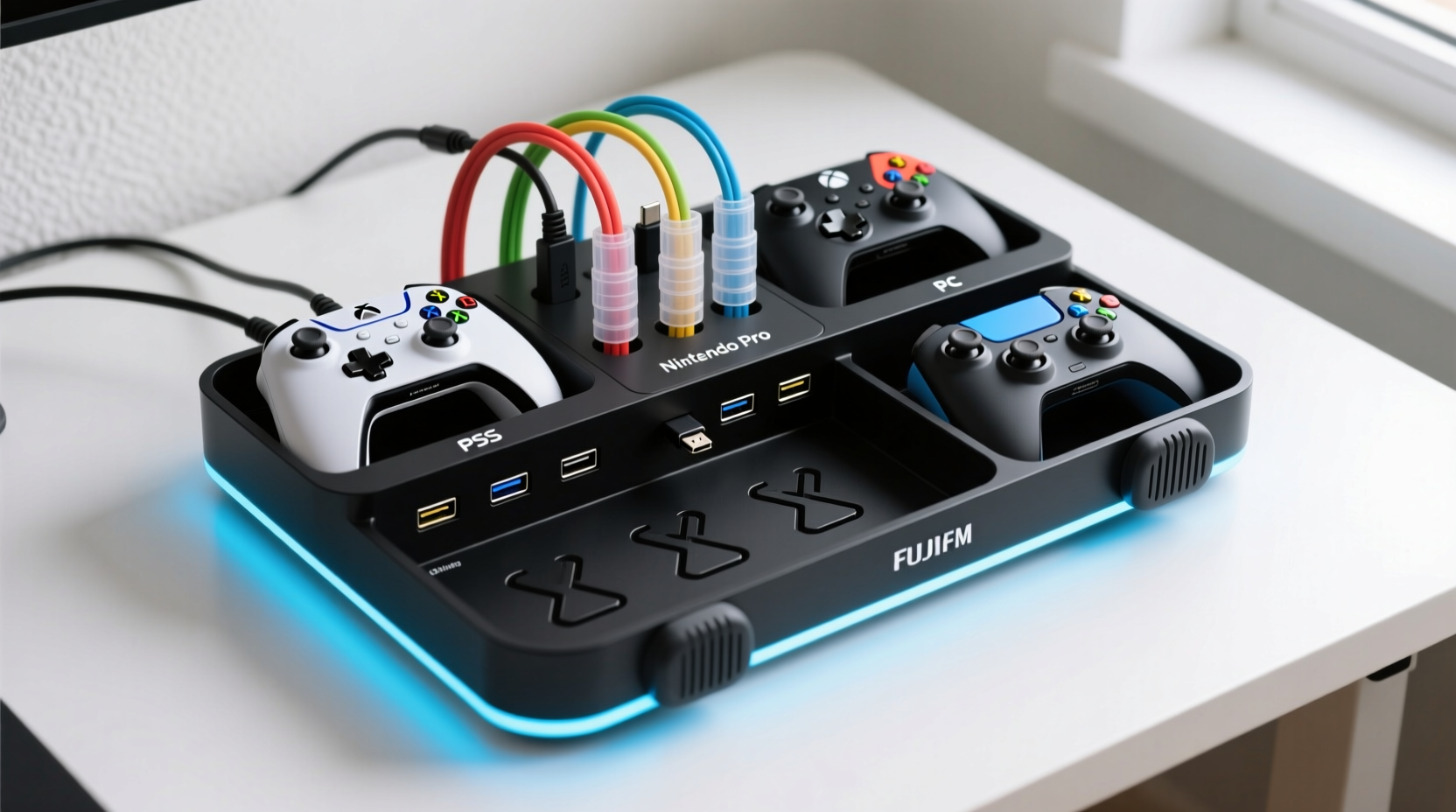 how to organize cables for multiple gaming controllers in one spot