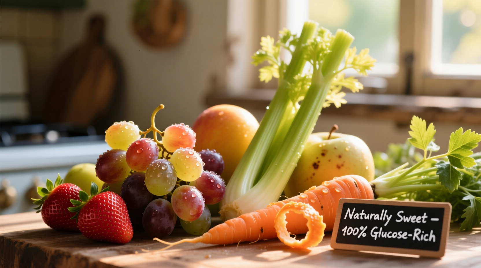 Fresh fruits and vegetables rich in natural glucose