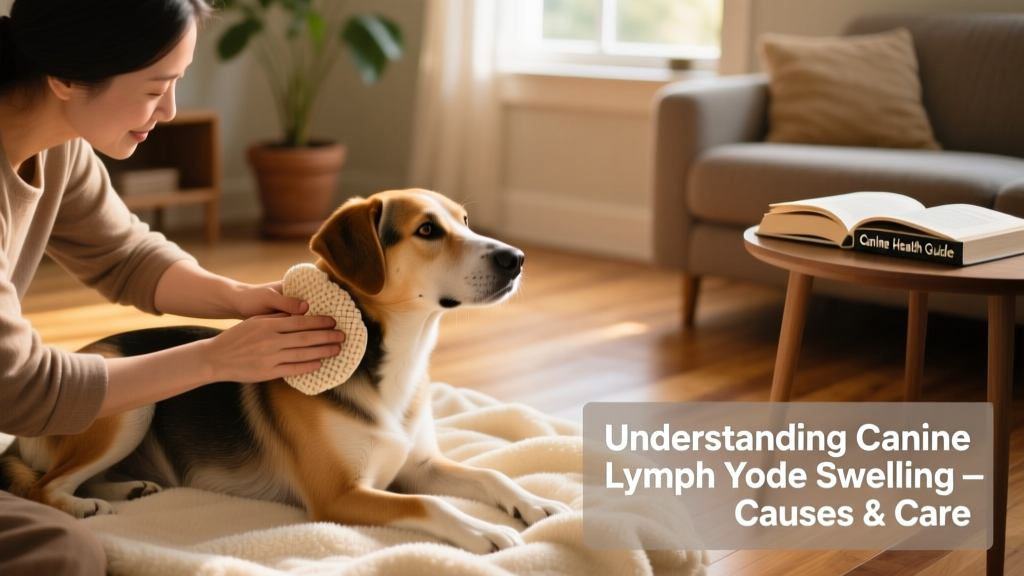 Caring owner gently applying a warm compress to their dog's neck while the dog rests calmly on a soft blanket