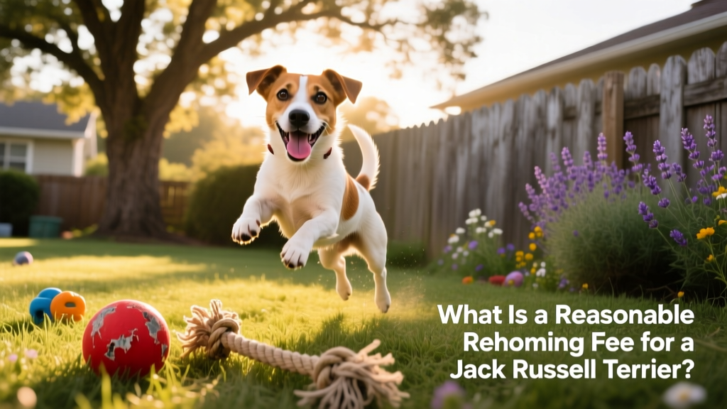 A happy, energetic Jack Russell Terrier playing in a sunlit backyard