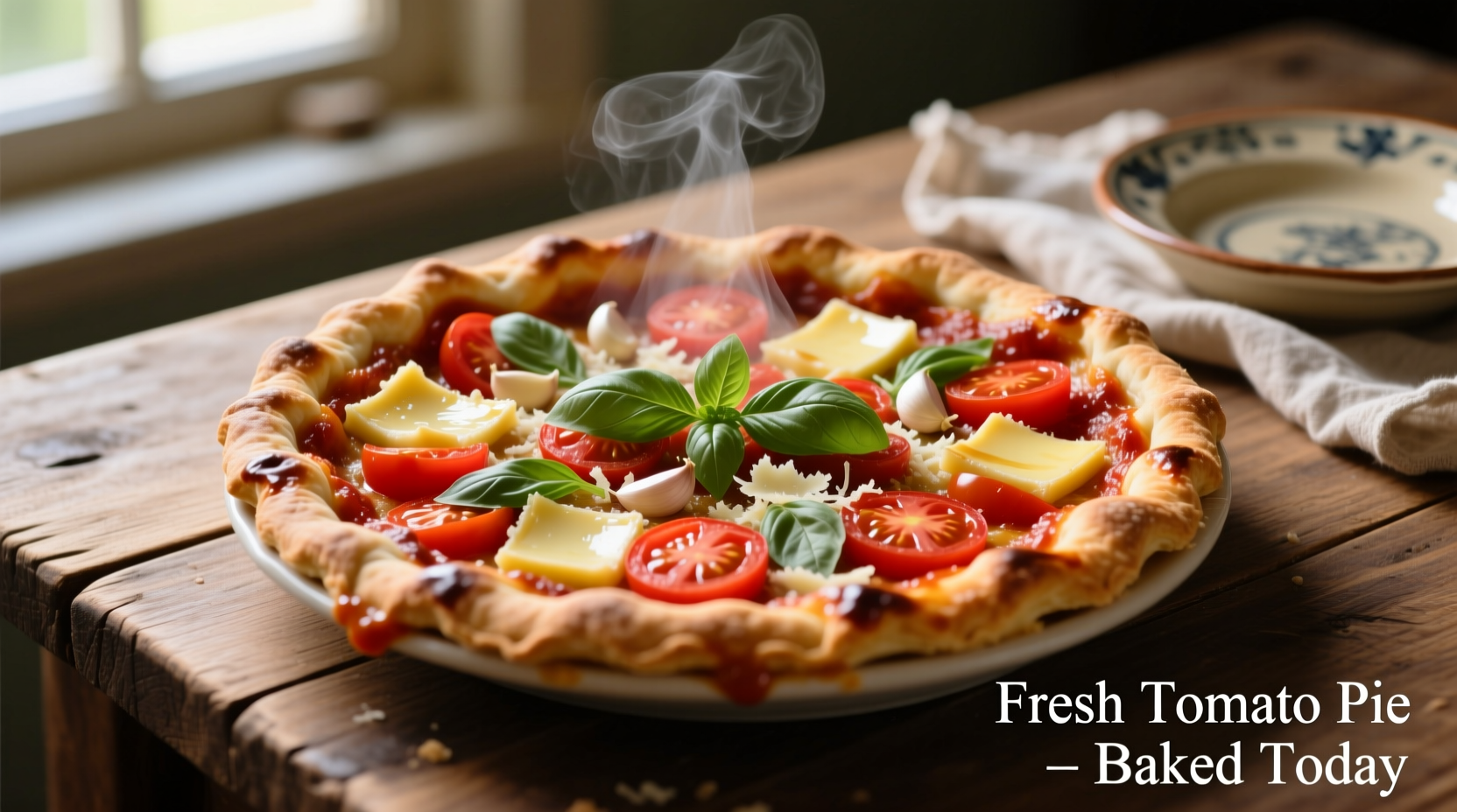 Fresh tomato pie with golden crust and vibrant filling