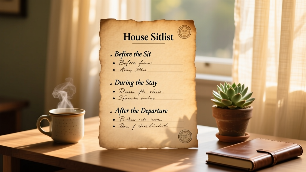 House sitter checklist for before, during and after the sit