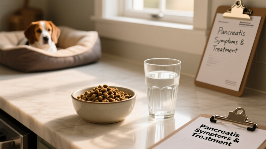 A bowl of bland, low-fat dog food next to fresh water on a clean surface
