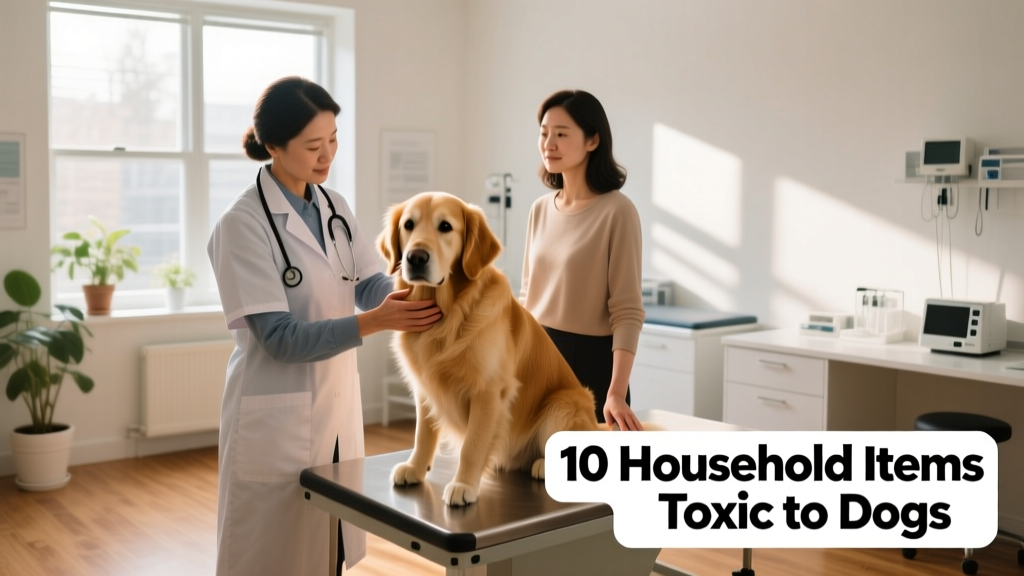 A calm, reassuring image of a veterinarian gently examining a dog in a clinic setting, with a worried but hopeful owner nearby