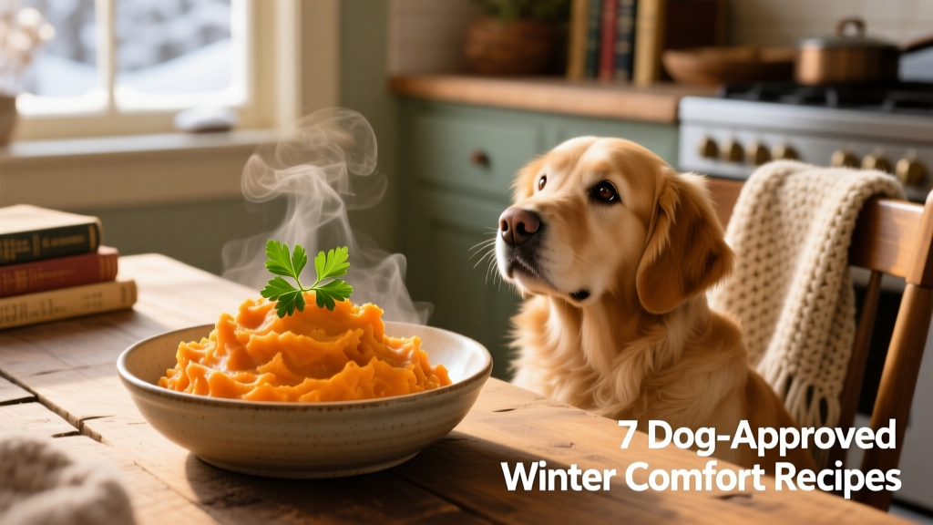 Creamy orange mashed sweet potatoes in a shallow dish, garnished with a sprig of parsley