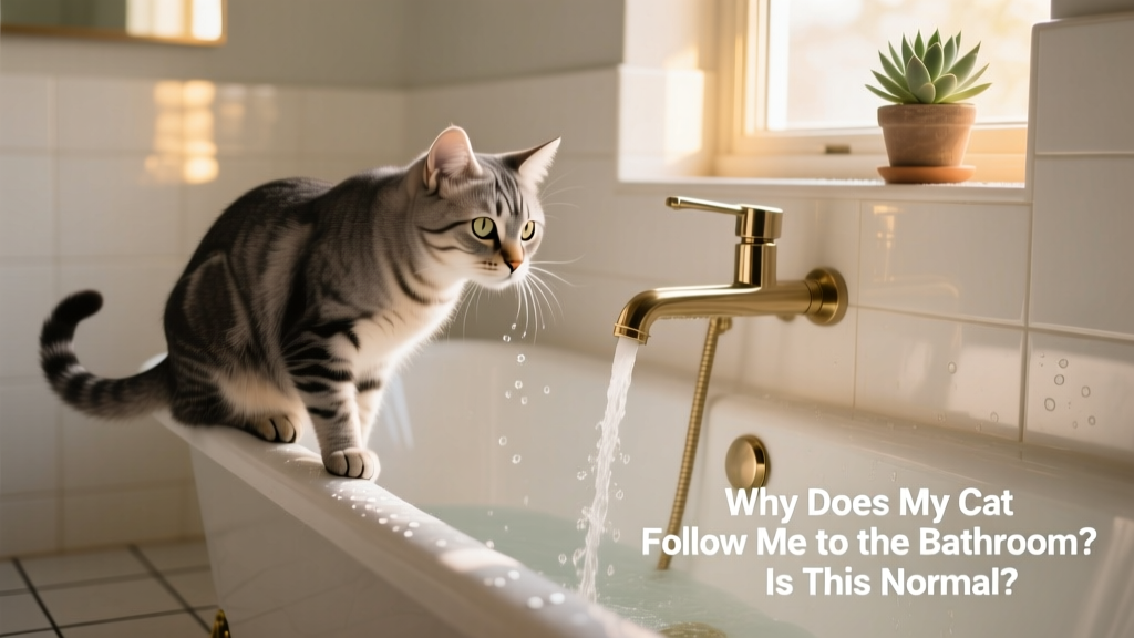 A cat perched on the edge of a bathtub, watching a running faucet with focused interest