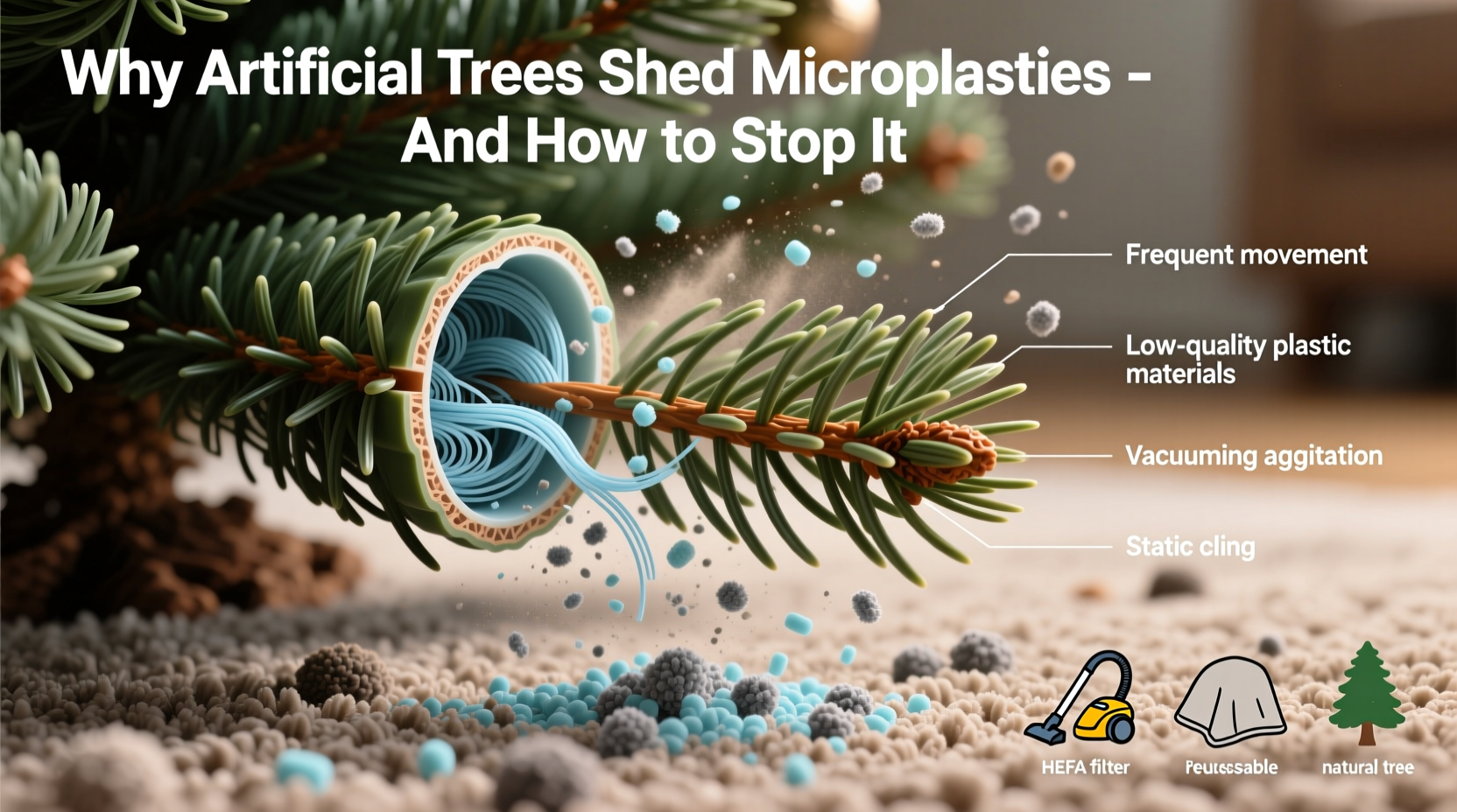 why does my artificial christmas tree shed microplastics onto carpet and how to reduce it