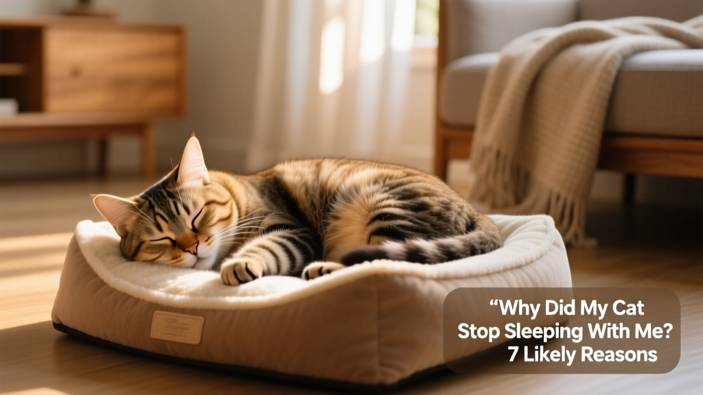 Cat napping peacefully on a warm, plush heated pet bed