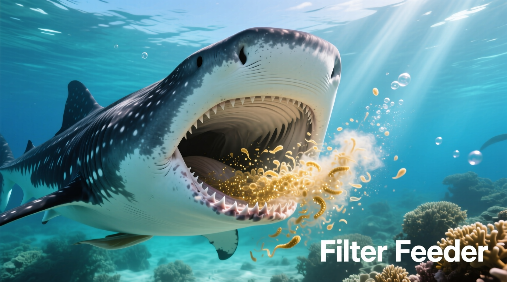 Whale shark filter feeding on plankton