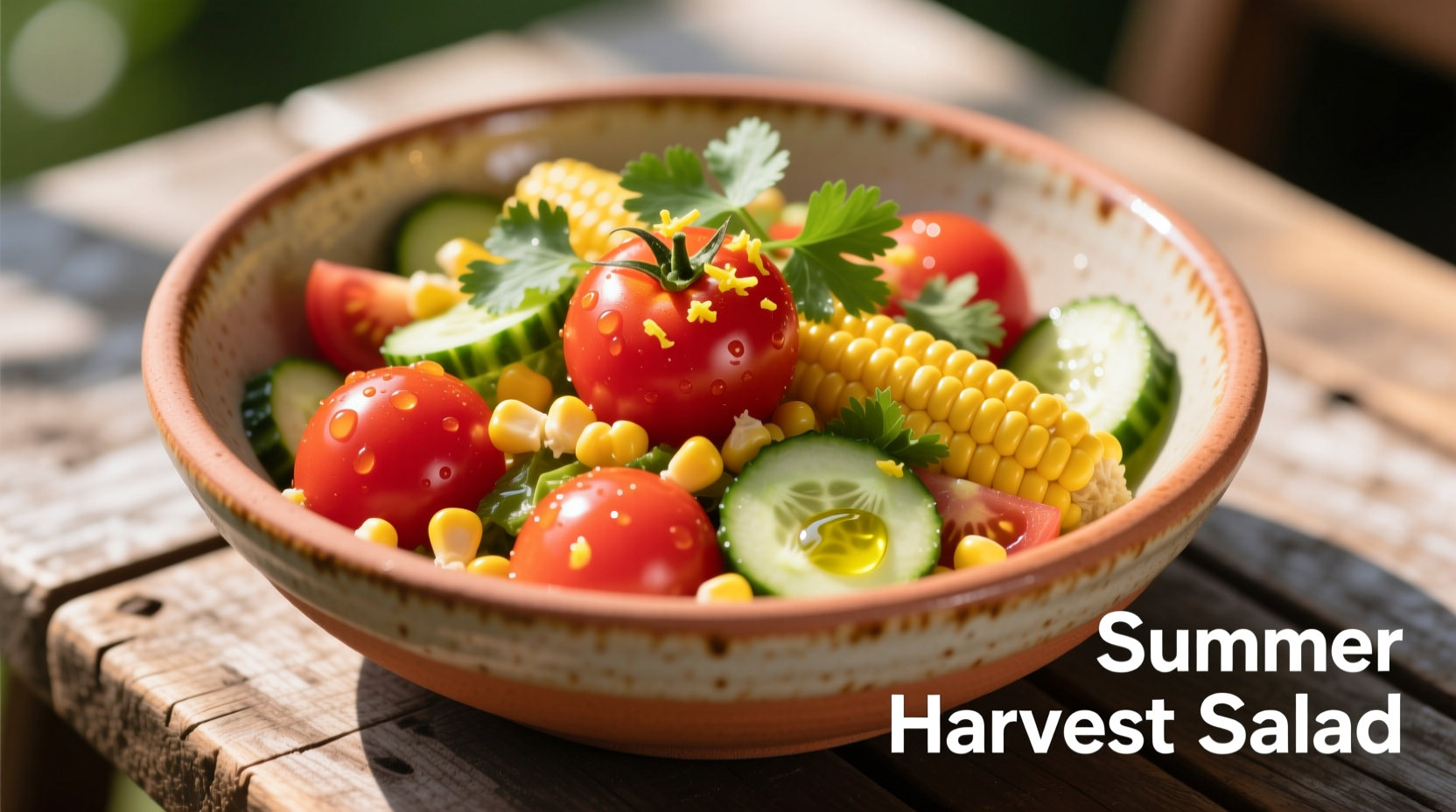 Fresh tomato and corn salad in ceramic bowl
