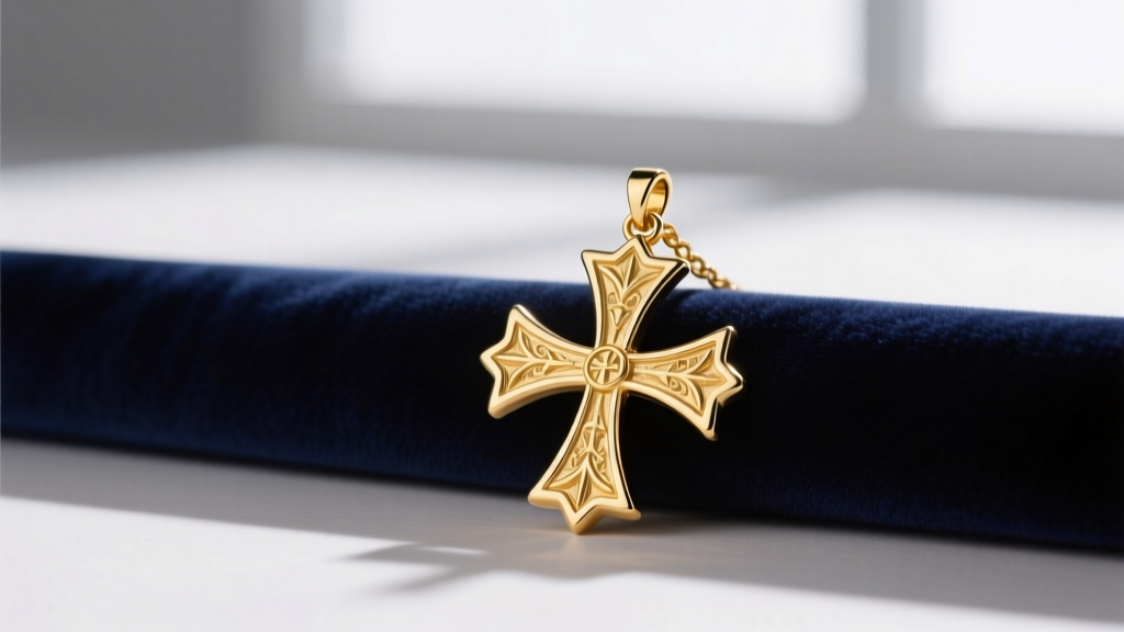 14k gold Maltese cross pendant on velvet, showing eight points under soft lighting for a luxury jewelry gift guide feature image.