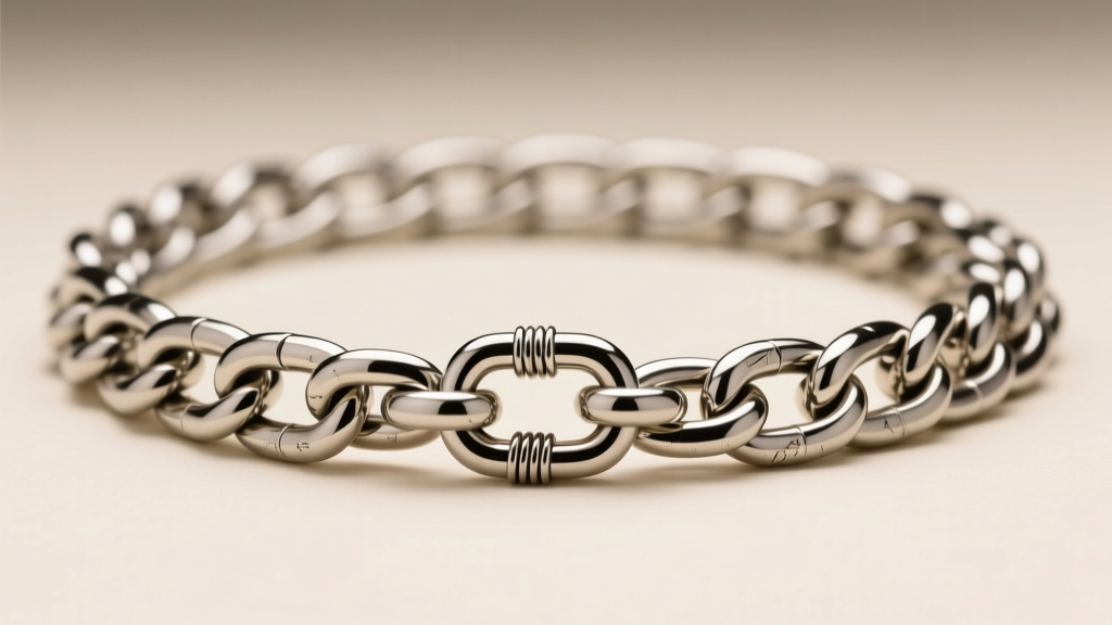 Close-up of a thick 3mm stainless steel mariner chain necklace with a secure lobster clasp, shown against soft studio lighting