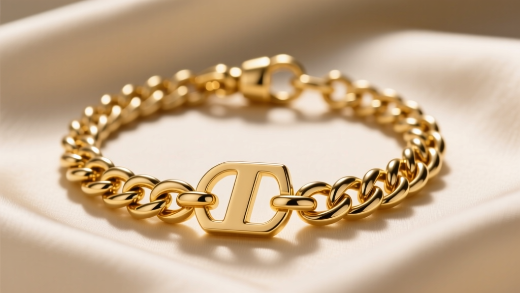 3-inch 14k gold giant initial necklace on cream silk, showing a thick Cuban chain and heavy lobster clasp in warm studio light
