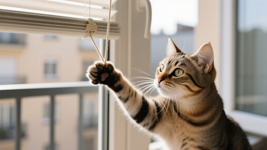 Cat Paw Swatting at the Window Blind Cord