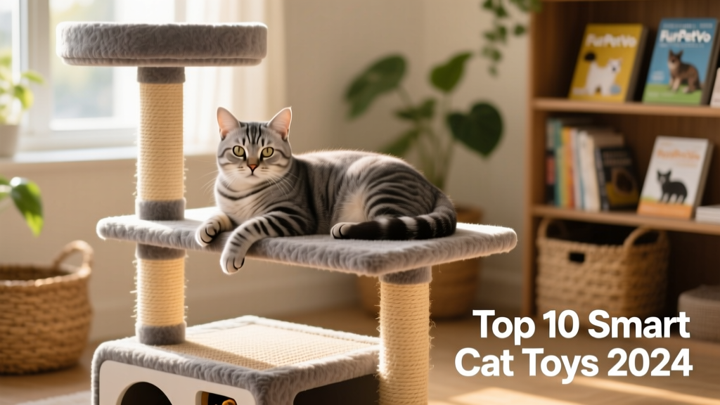 A relaxed grey cat lounging on the multi-level FurPetVo Hi-Lo Scratcher