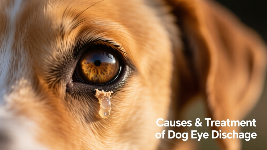 Close-up of a healthy dog's eye with minimal, light tan crust in the inner corner