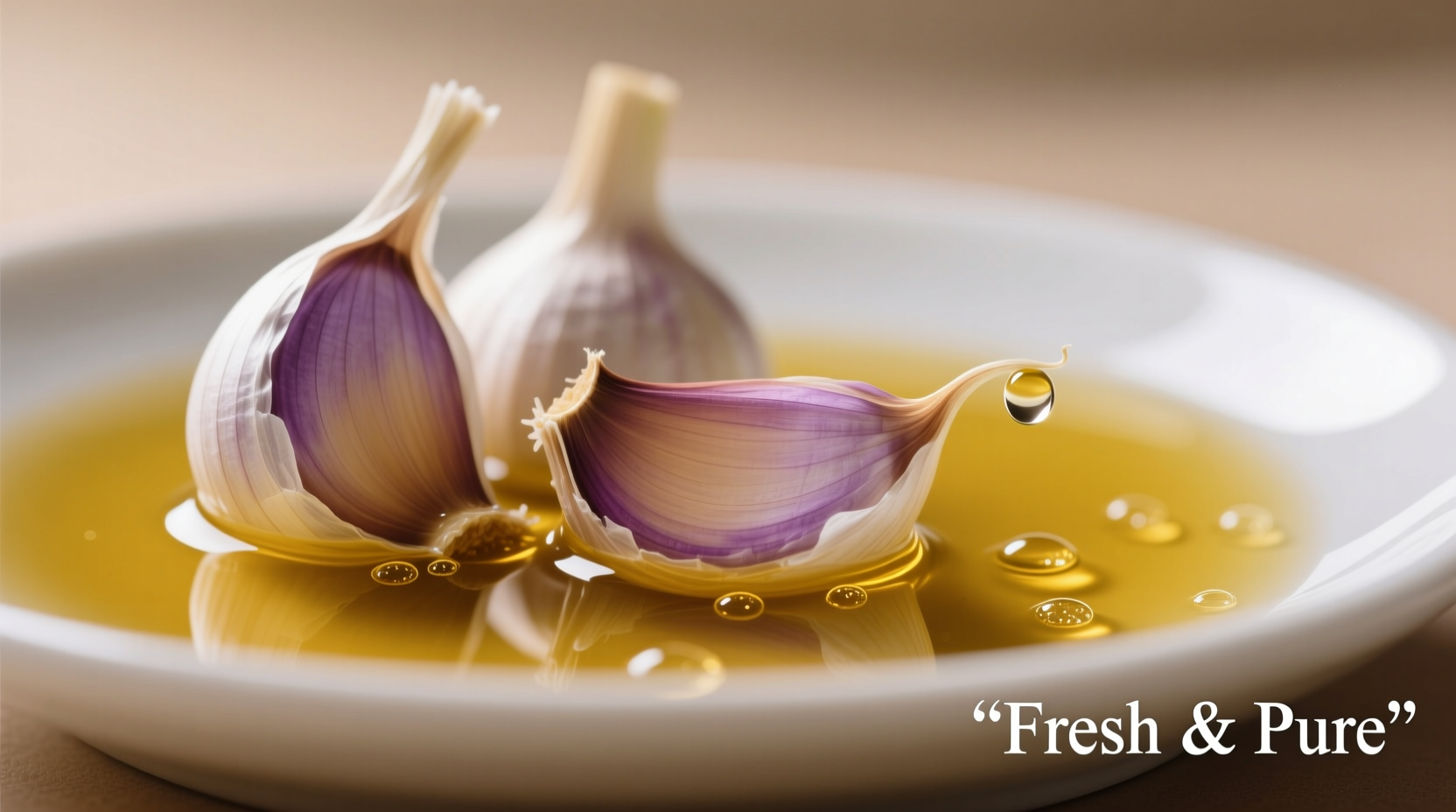 Fresh garlic cloves steeping in golden olive oil