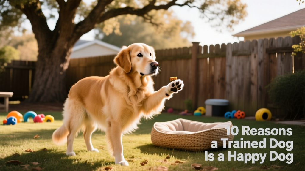 A confident, well-trained dog calmly giving paw for a treat
