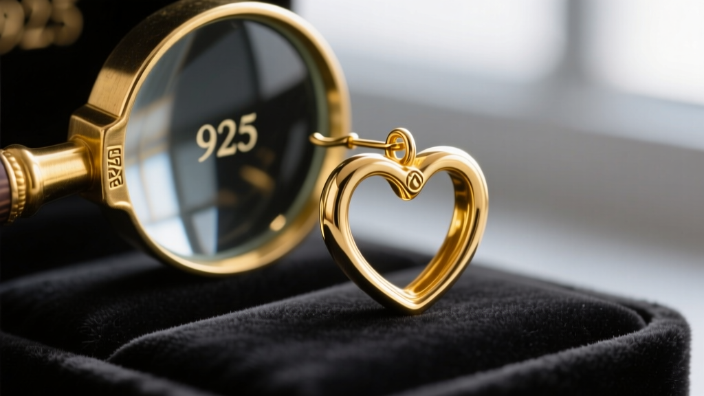 Jeweler's loupe examining the 925 hallmark and solder joint on a retired 14k yellow gold James Avery open heart earring