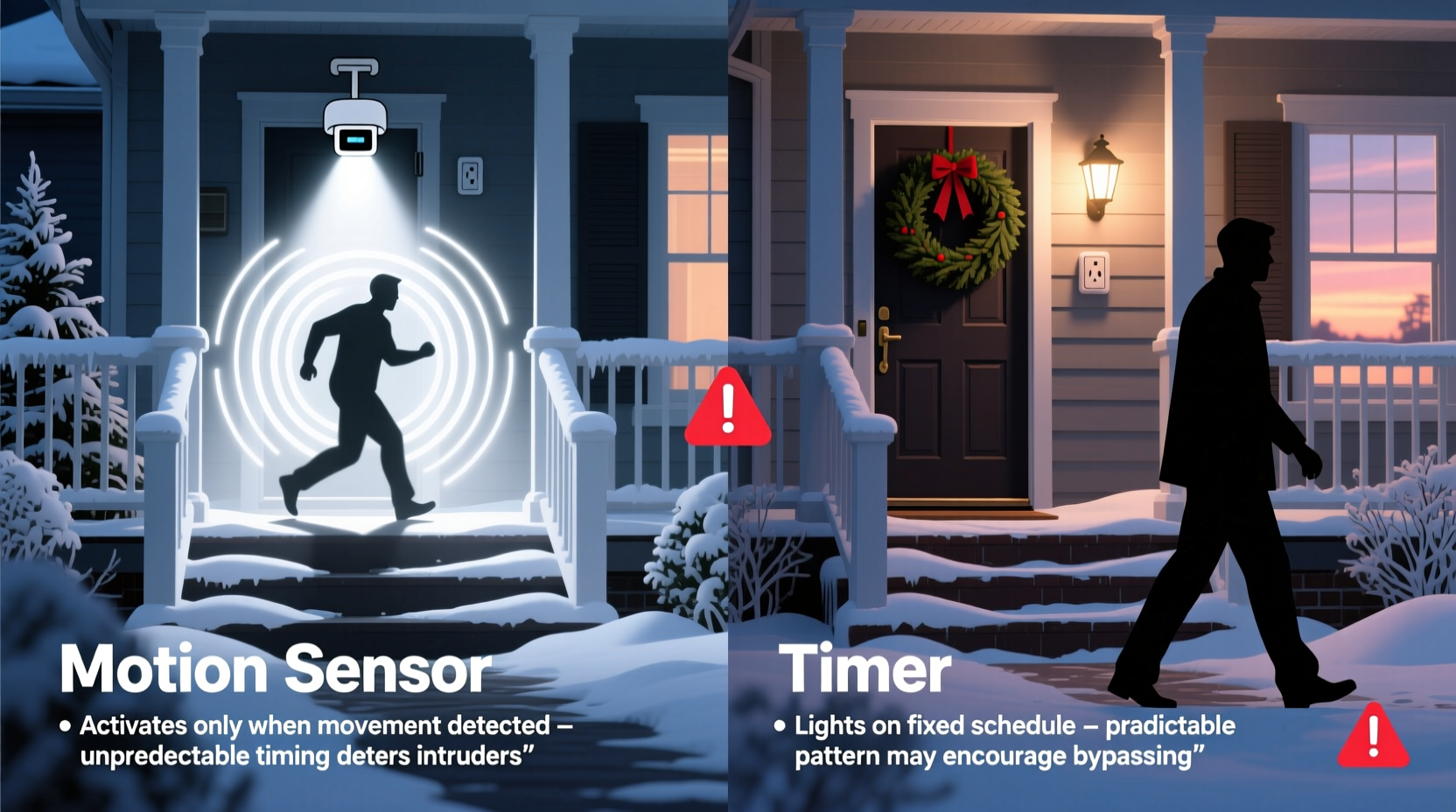christmas light motion sensor vs timer for porch lighting which deters intruders more effectively