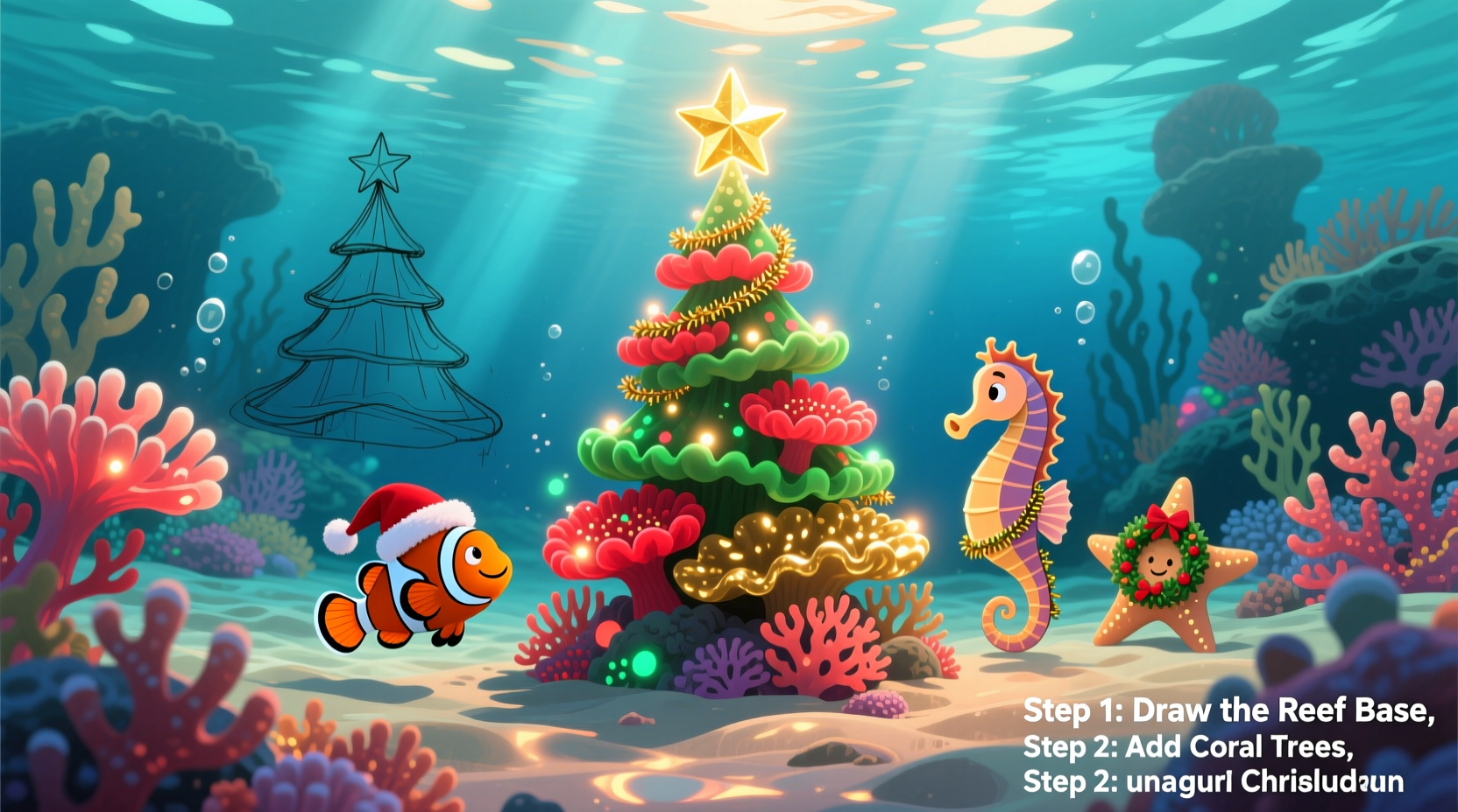 how to draw a christmas reef