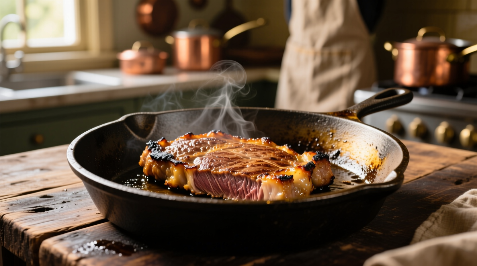 golden-brown milanesa steak on cast iron skillet