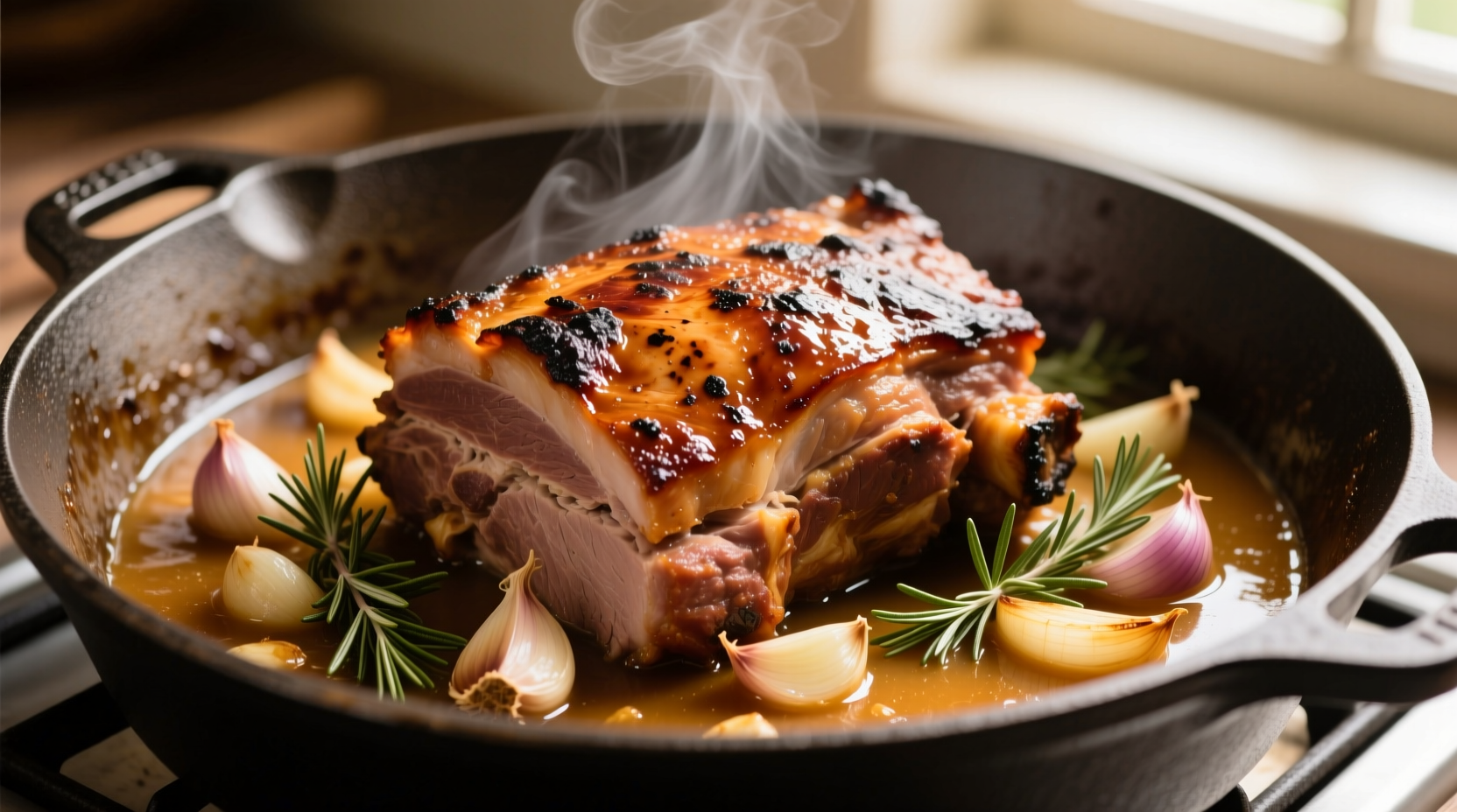Perfectly browned pork roast before slow cooking