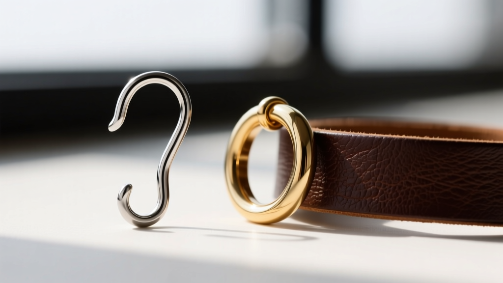 Macro shot of 20-gauge titanium French hook ear wires resting beside a brass jump ring and a piece of finished dark brown leather