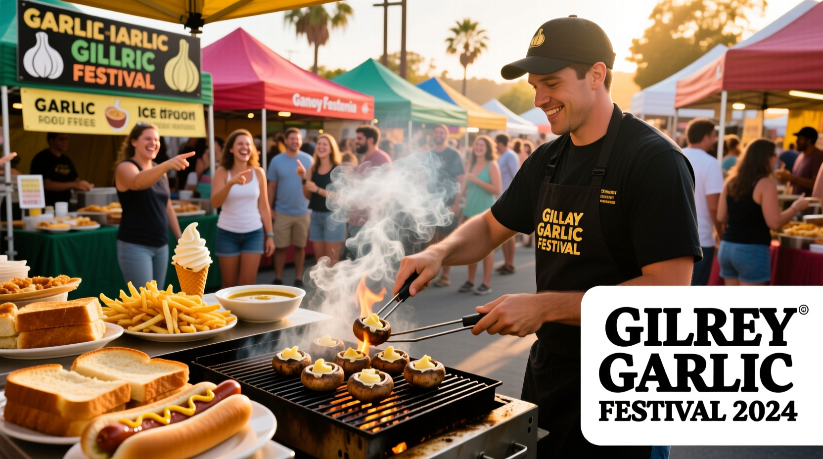 Gilroy Garlic Festival food vendors serving garlic dishes