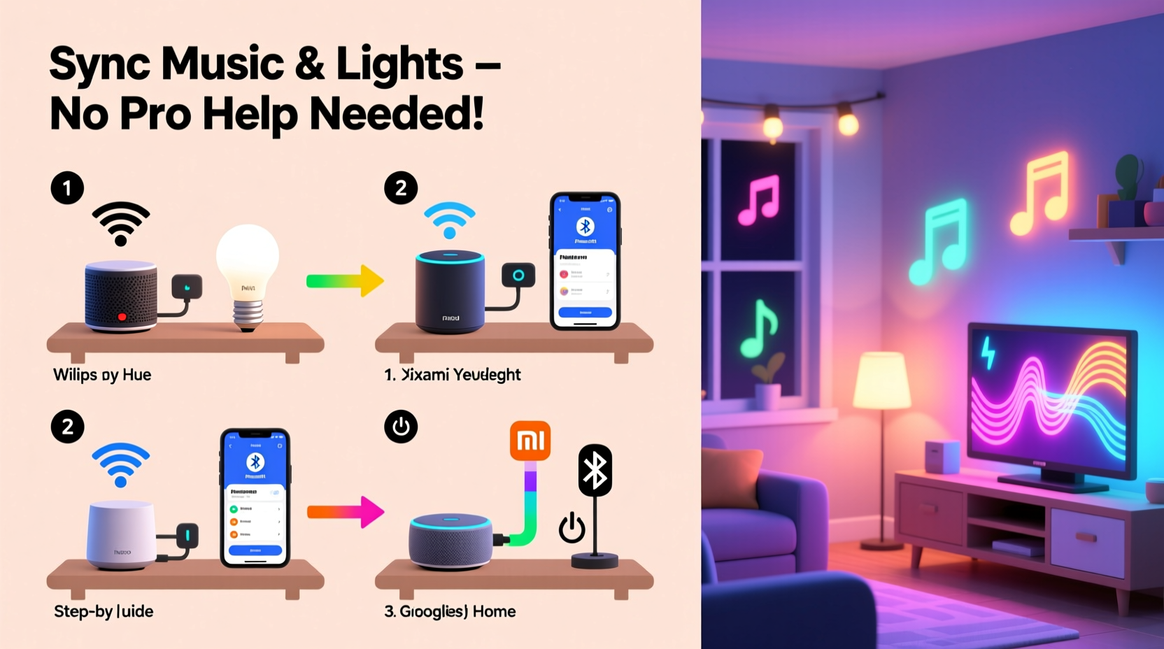 how to set up synchronized music and lights without professional help